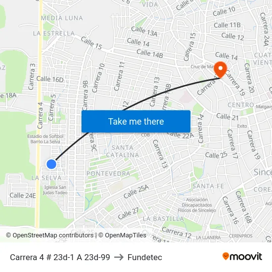 Carrera 4 # 23d-1 A 23d-99 to Fundetec map