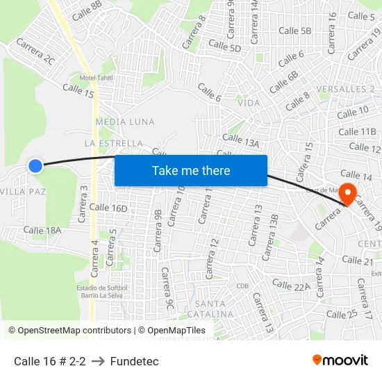 Calle 16 # 2-2 to Fundetec map