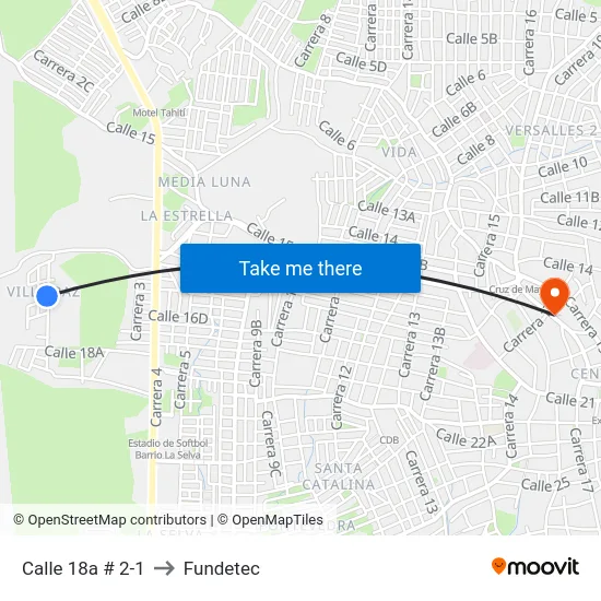 Calle 18a # 2-1 to Fundetec map