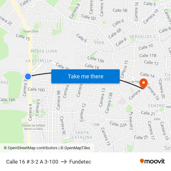 Calle 16 # 3-2 A 3-100 to Fundetec map