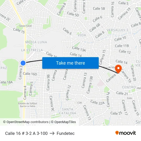 Calle 16 # 3-2 A 3-100 to Fundetec map