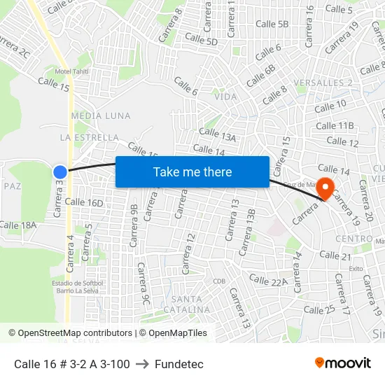 Calle 16 # 3-2 A 3-100 to Fundetec map