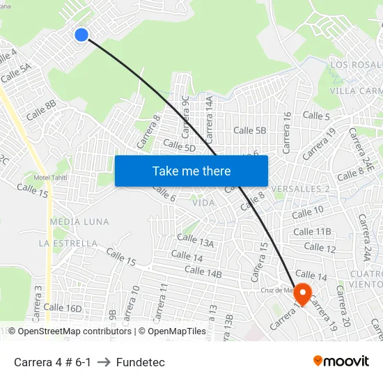 Carrera 4 # 6-1 to Fundetec map