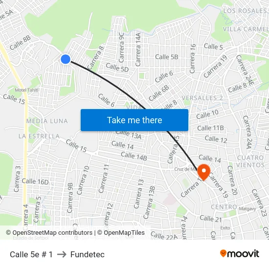 Calle 5e # 1 to Fundetec map