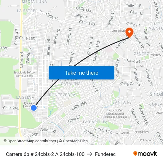 Carrera 6b # 24cbis-2 A 24cbis-100 to Fundetec map