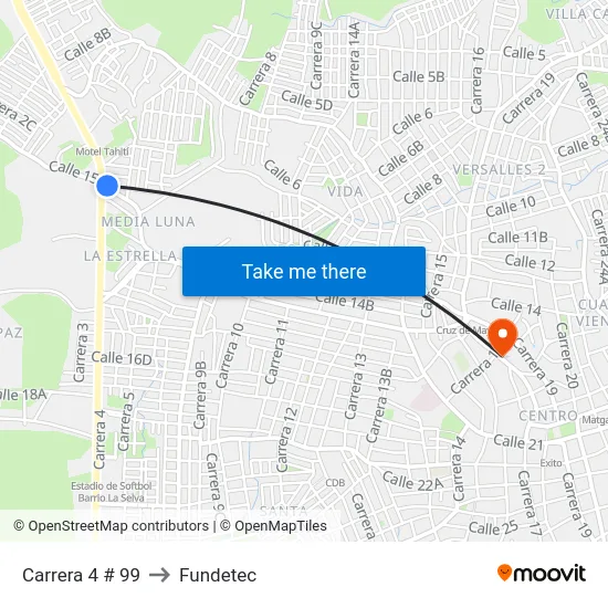 Carrera 4 # 99 to Fundetec map