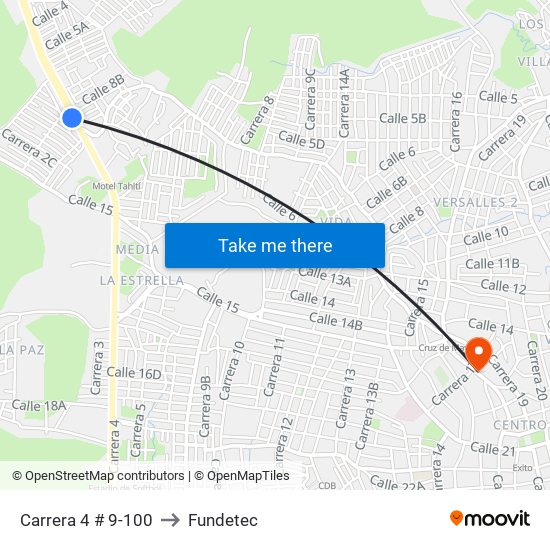 Carrera 4 # 9-100 to Fundetec map