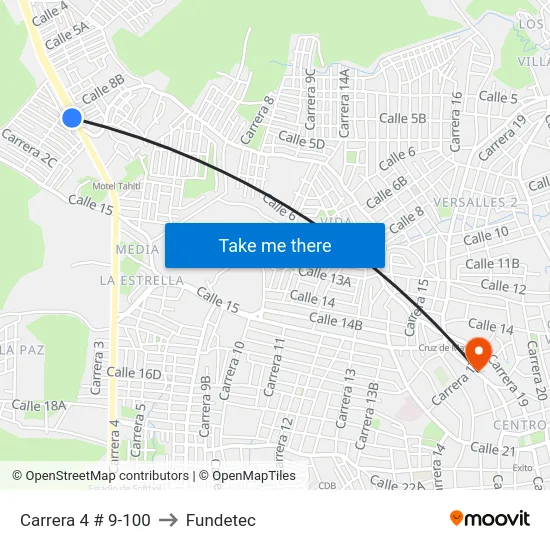 Carrera 4 # 9-100 to Fundetec map