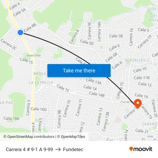 Carrera 4 # 9-1 A 9-99 to Fundetec map