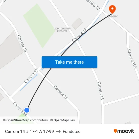 Carrera 14 # 17-1 A 17-99 to Fundetec map