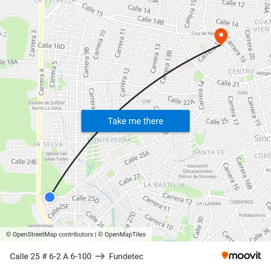 Calle 25 # 6-2 A 6-100 to Fundetec map