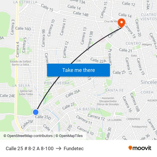 Calle 25 # 8-2 A 8-100 to Fundetec map