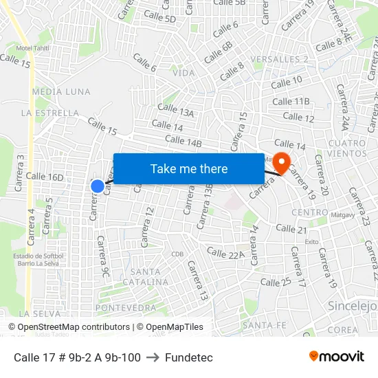 Calle 17 # 9b-2 A 9b-100 to Fundetec map