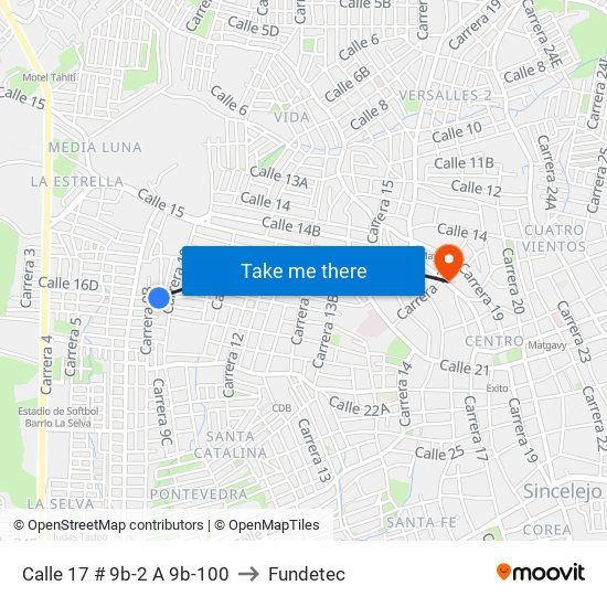 Calle 17 # 9b-2 A 9b-100 to Fundetec map