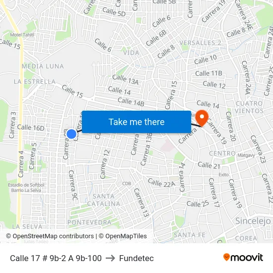 Calle 17 # 9b-2 A 9b-100 to Fundetec map