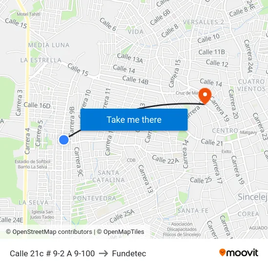 Calle 21c # 9-2 A 9-100 to Fundetec map