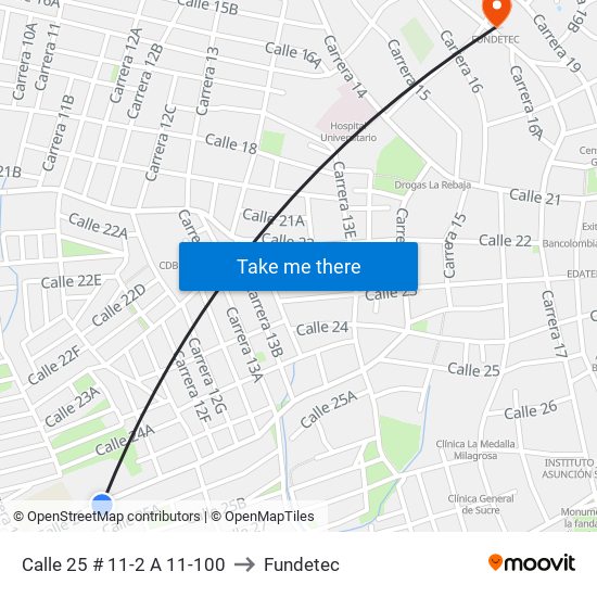 Calle 25 # 11-2 A 11-100 to Fundetec map