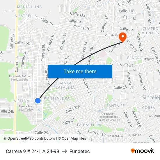 Carrera 9 # 24-1 A 24-99 to Fundetec map