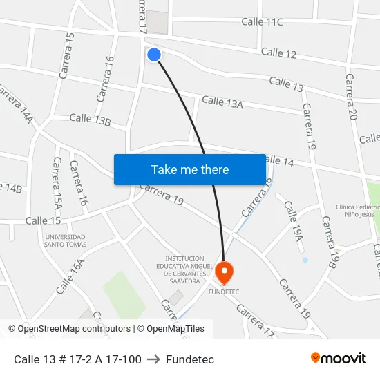 Calle 13 # 17-2 A 17-100 to Fundetec map