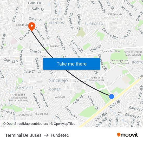 Terminal De Buses to Fundetec map