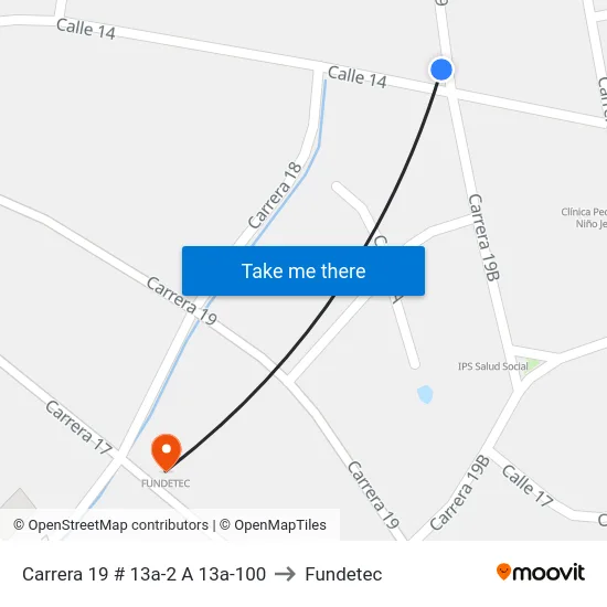Carrera 19 # 13a-2 A 13a-100 to Fundetec map