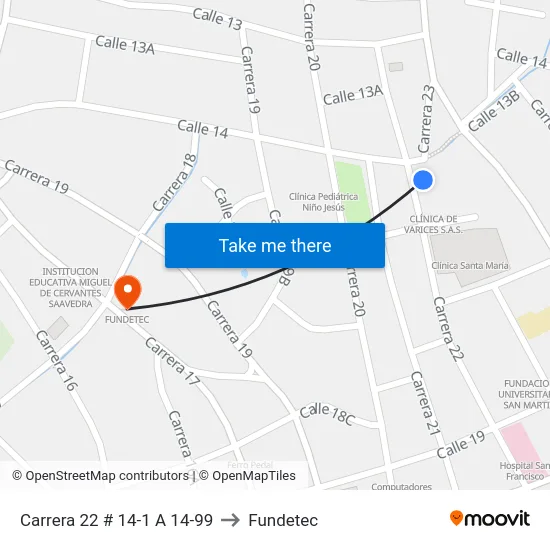 Carrera 22 # 14-1 A 14-99 to Fundetec map