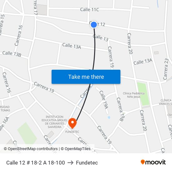 Calle 12 # 18-2 A 18-100 to Fundetec map