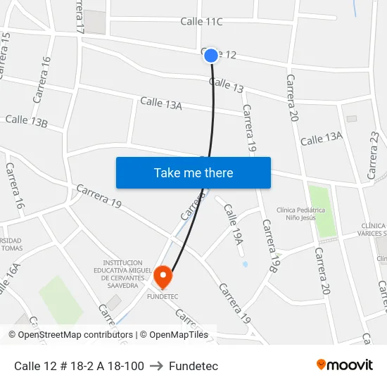 Calle 12 # 18-2 A 18-100 to Fundetec map