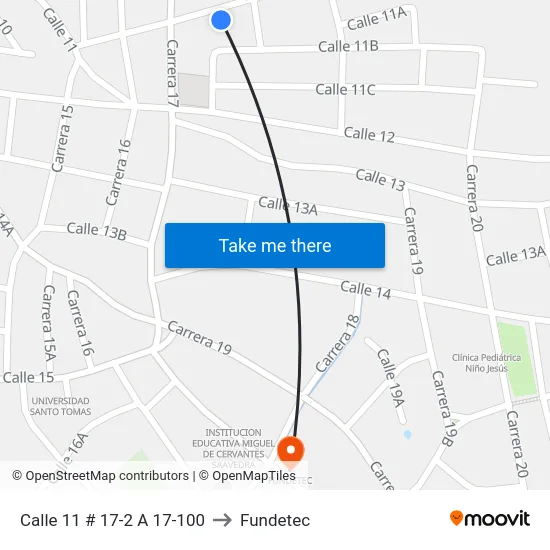 Calle 11 # 17-2 A 17-100 to Fundetec map