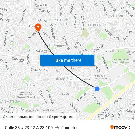 Calle 33 # 23-22 A 23-100 to Fundetec map