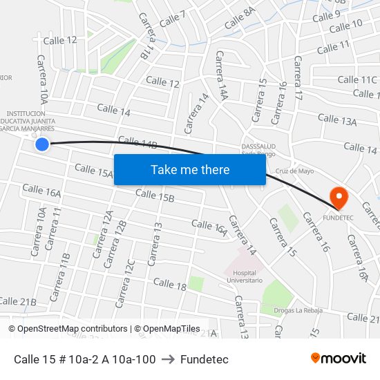 Calle 15 # 10a-2 A 10a-100 to Fundetec map