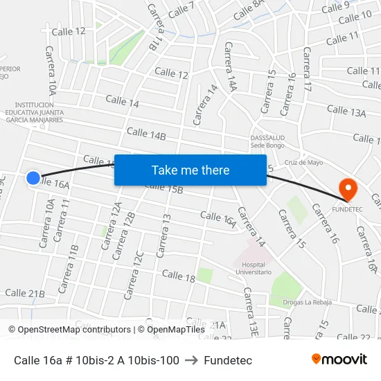 Calle 16a # 10bis-2 A 10bis-100 to Fundetec map