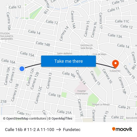 Calle 16b # 11-2 A 11-100 to Fundetec map