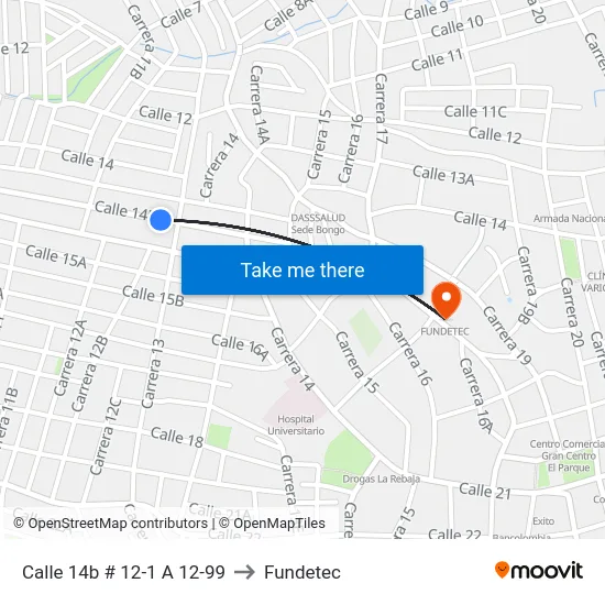 Calle 14b # 12-1 A 12-99 to Fundetec map