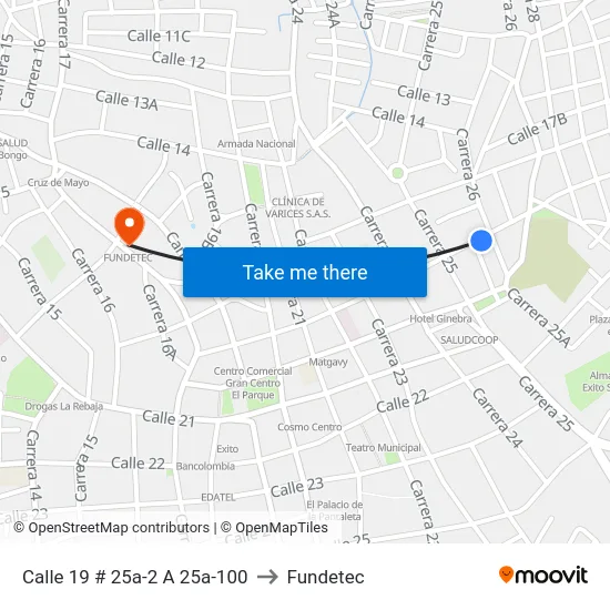 Calle 19 # 25a-2 A 25a-100 to Fundetec map
