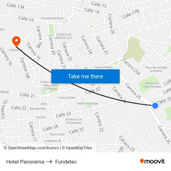 Hotel Panorama to Fundetec map