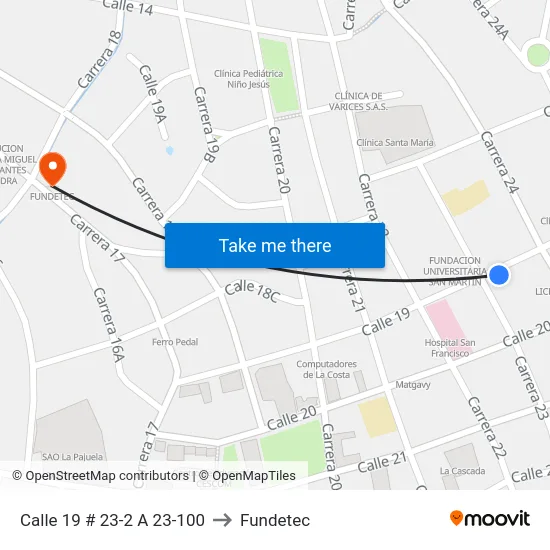 Calle 19 # 23-2 A 23-100 to Fundetec map