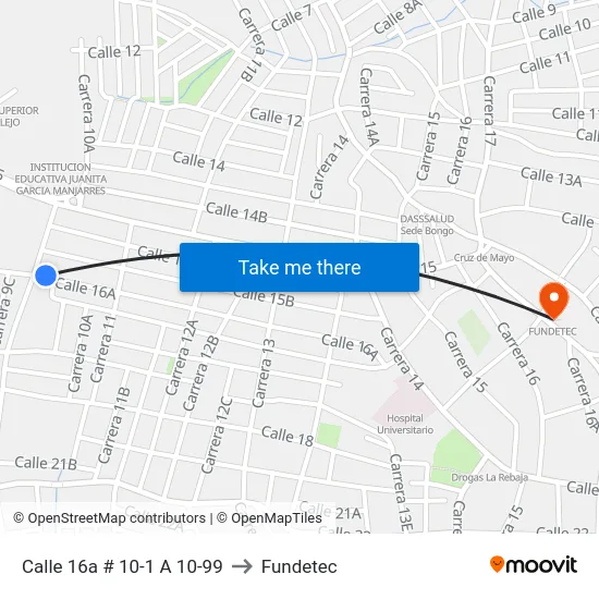 Calle 16a # 10-1 A 10-99 to Fundetec map