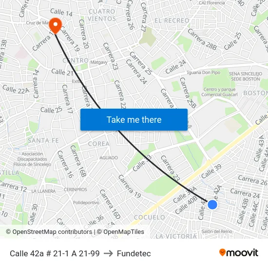 Calle 42a # 21-1 A 21-99 to Fundetec map