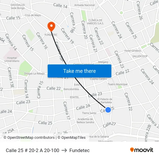 Calle 25 # 20-2 A 20-100 to Fundetec map