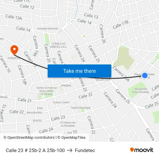 Calle 23 # 25b-2 A 25b-100 to Fundetec map