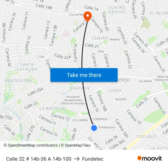 Calle 32 # 14b-36 A 14b-100 to Fundetec map