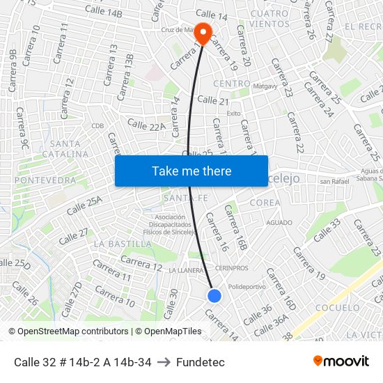 Calle 32 # 14b-2 A 14b-34 to Fundetec map