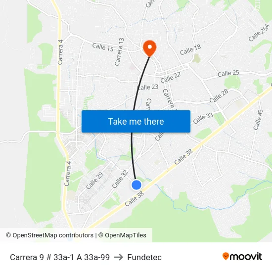 Carrera 9 # 33a-1 A 33a-99 to Fundetec map