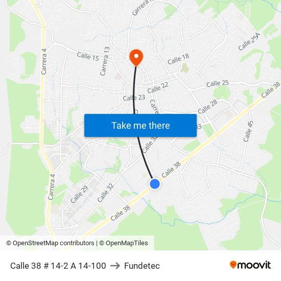 Calle 38 # 14-2 A 14-100 to Fundetec map