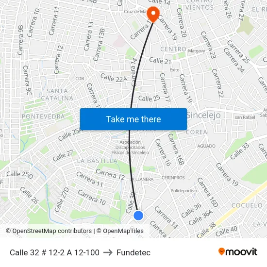 Calle 32 # 12-2 A 12-100 to Fundetec map