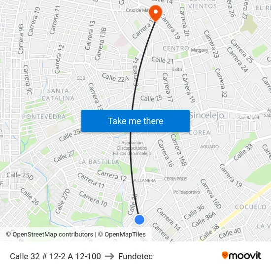 Calle 32 # 12-2 A 12-100 to Fundetec map