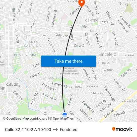 Calle 32 # 10-2 A 10-100 to Fundetec map