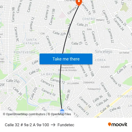 Calle 32 # 9a-2 A 9a-100 to Fundetec map