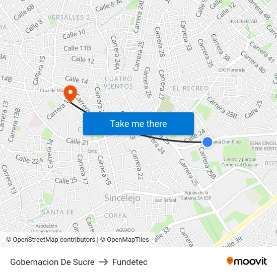 Gobernacion De Sucre to Fundetec map